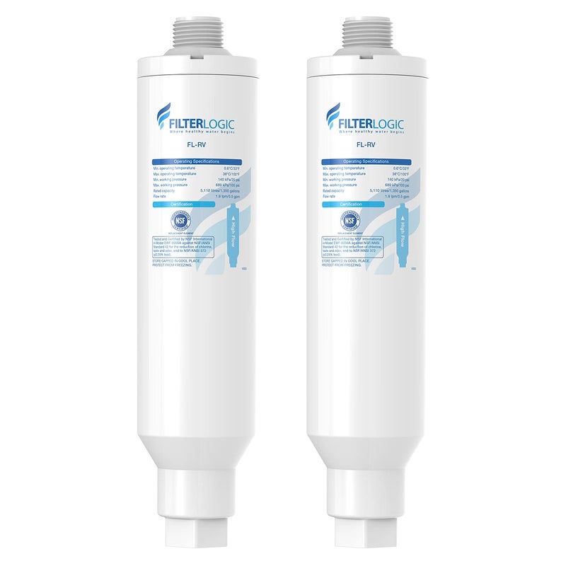 Filterlogic RV & Marine Inline Water Filter for Boats, RVs, NSF Certified, Campers, Gardening, Planting, Trailer or Motor Home KDF Filter, Pack of 2 - Image 1